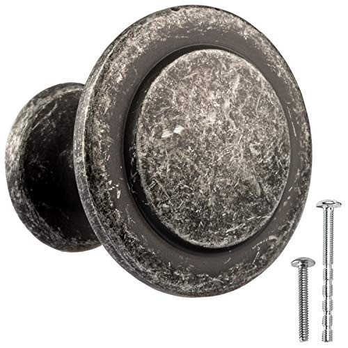 Antique Iron Kitchen Cabinet Knobs - 1 1/4 Inch Round Drawer Handles - 10 Pack of Kitchen Cabinet Hardware