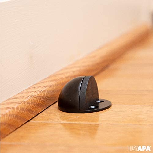 Ilyapa Half Dome Heavy Duty Floor Mounted Door Stop-Rubber Bumper - Black 2 Pack