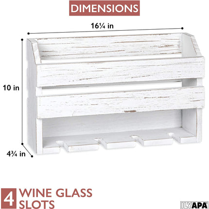 Ilyapa Wine Rack Wall Mount, Weathered White Wood - Mounted Wooden Wine Holder