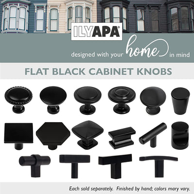 Black Kitchen Cabinet Knobs, 10 Pack - Curved T-Knob Drawer Pull Handle Hardware