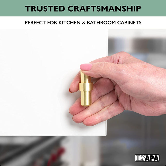 Brushed Gold Kitchen Cabinet Knobs, 10 Pack - Contemporary T-Knob Drawer Pull Handle Hardware