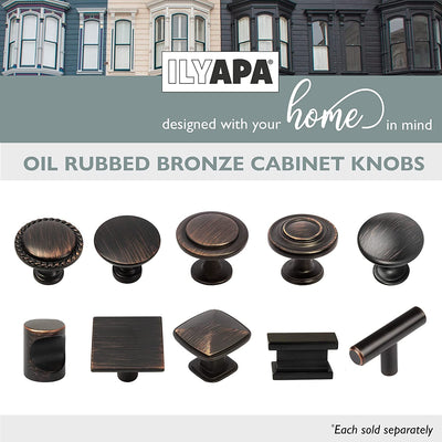 Ilyapa Oil Rubbed Bronze Kitchen Cabinet Knobs - Minimalist Cylindrical Whistle Knob Handles - 25 Pack of Kitchen Cabinet Hardware