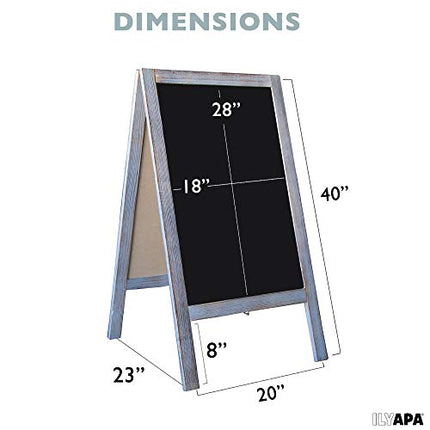 Wooden A-Frame Sign with Eraser & Chalk - 40 x 20 Inches Magnetic Sidewalk Chalkboard - Sturdy Freestanding Grey Sandwich Board Menu Display for Restaurant, Business or Wedding