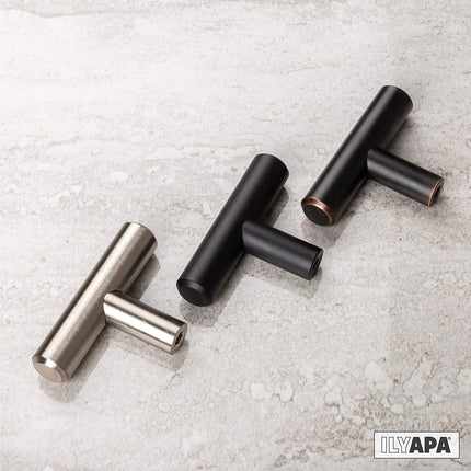 Satin Nickel Kitchen Cabinet Knobs, 10 Pack - Contemporary T-Knob Drawer Pull Handle Hardware