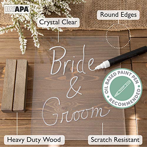 Acrylic Sign Holders with Wood Stands, 4 Pack - 8x10 Inch Blank Table Numbers Set for Wedding