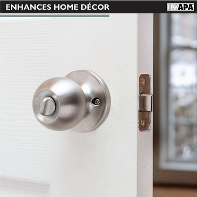 Ilyapa Privacy Door Knob for Bed/Bath - Ball, Satin Nickel Interior Keyless Turn Thumb Locking Round Door Handle, Satin Nickel, 6 Pack