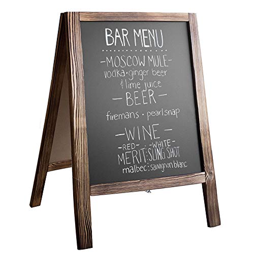 Wooden A-Frame Sign with Eraser & Chalk - Magnetic Sidewalk Chalkboard - Sturdy Freestanding Stained Wood Sandwich Board Menu Display for Restaurant, Business or Wedding