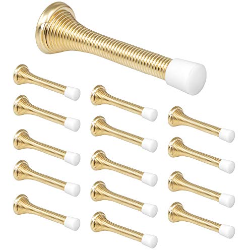 15 Pack Spring Door Stops, Brass - 3 ¬¨¬∫ Inch Heavy Duty Door Stop - Traditional Spring Door Stop with Rubber Bumper