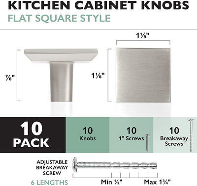 Ilyapa Satin Nickel Kitchen Cabinet Knobs - Square Drawer Handles - 10 Pack of Kitchen Cabinet Hardware