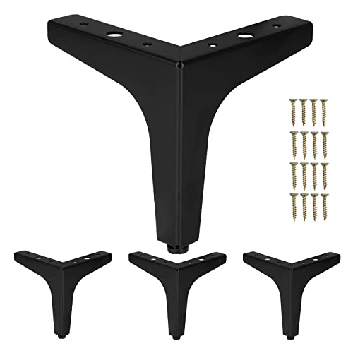 Ilyapa Triangular Metal Furniture Feet- Set of 4 Black Mid Century Modern 5 Inch