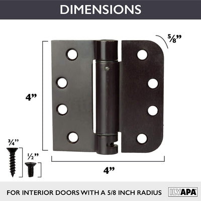 2 Pack of Self Closing Door Hinges Oil Rubbed Bronze - 4 x 4 Inch Interior Hinges for Doors with Square Corners 5/8" Radius