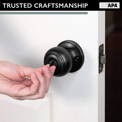 Interior Privacy Door knob - Keyless Locking Door Handles for Bedroom and Bathroom - Improved Matte Black Finish - (6 Pack)