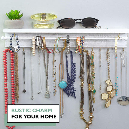 Ilyapa Wall Mounted Jewelry Organizer with Shelf - Rustic White Wood