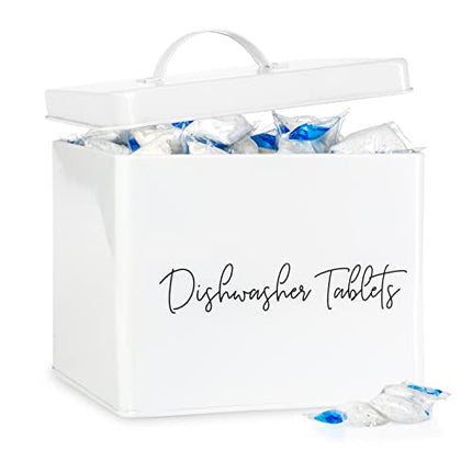 Ilyapa Dishwasher Pod Tablet Holder - Galvanized White Powder Coated Farmhouse Kitchen Storage Container