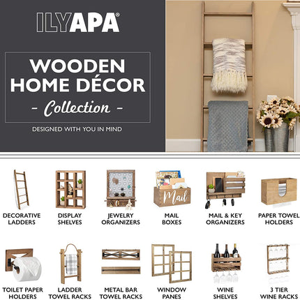 Ilyapa Wall Towel Rack for Bathroom - Rustic Barnwood & Black Metal Bar