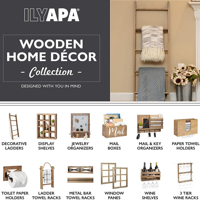 Ilyapa Wall Towel Rack for Bathroom - Rustic Barnwood & Black Metal Bar