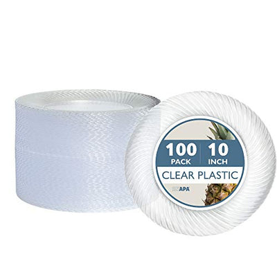Ilyapa 100 Fancy Clear Plastic Plates, 9 Inch - Premuim Disposable Plastics for Party or Wedding