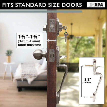 Traditional Style Front Door Exterior Handleset - Elegant Lock Set Handle Hardware with Single Cylinder Deadbolt Lock and Knob - Classic Satin Nickel Finish