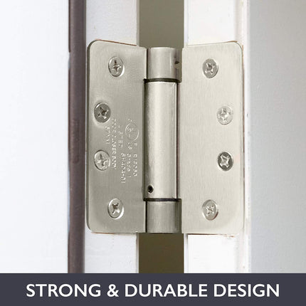 2 Pack of Self Closing Door Hinges Satin Nickel - 4 x 4 Inch Interior Hinges for Doors with 1/4" Radius