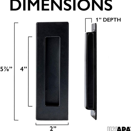 Flush Pull Handle 2 Pack, Black Stainless Steel, Concealed Screws - Barn Door Handles for Sliding Closet, Cabinet or Pocket Doors