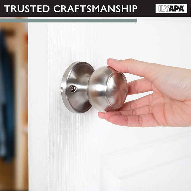 Decorative Non-Turning Dummy Door Knob Handles - Improved Satin Nickel Finish - (6 Pack)