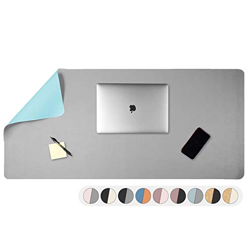 Office Desk Mat, Double Sided Gray & Light Blue - Large 47 x 23 Inch Leather Style Computer Pad for Desk