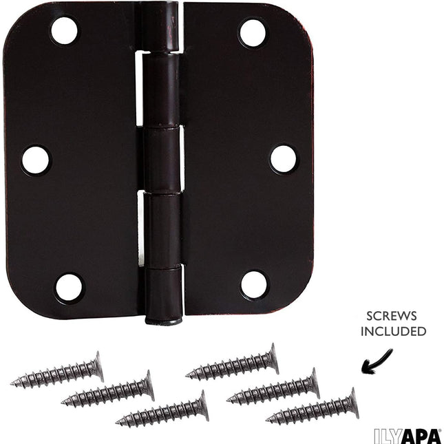 6 Pack of Door Hinges Oil Rubbed Bronze - 3.5 x 3.5 Inch Interior Hinges for Doors with 5/8 Inch Radius Corners