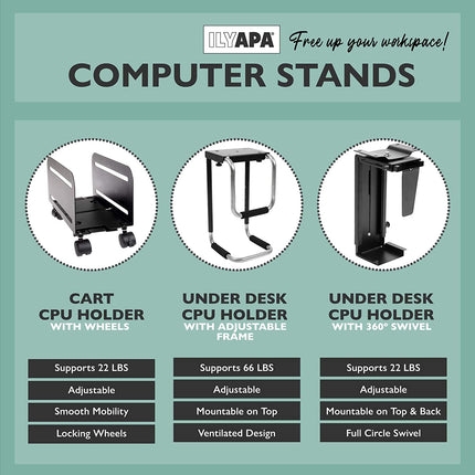 PC Computer Tower Stand with Wheels - Mobile CPU Holder Cart for Desktop