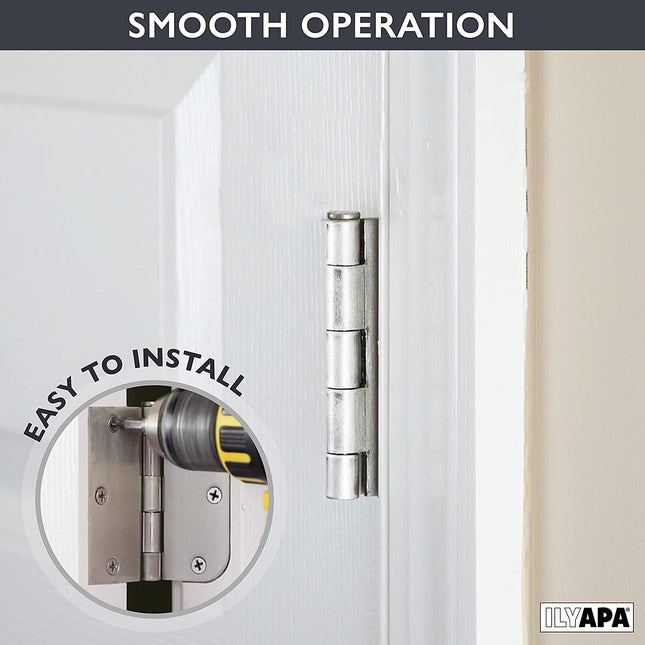9 Pack of Door Hinges Satin Nickel - 4 x 4 Inch Interior Hinges for Doors with 5/8 Inch Radius