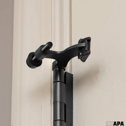 12 Pack Hinge Pin Black Door Stops -Heavy Duty Adjustable Door Stopper 2-1/2" x 1-3/4",with Black Rubber Bumper Tips