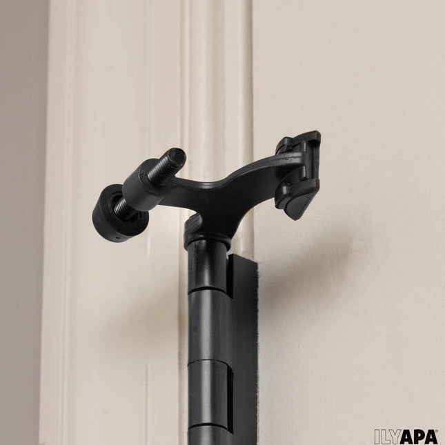 12 Pack Hinge Pin Black Door Stops -Heavy Duty Adjustable Door Stopper 2-1/2" x 1-3/4",with Black Rubber Bumper Tips