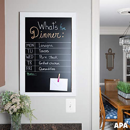 Ilyapa Rustic Wooden Magnetic Kitchen Chalkboard Sign - 20x30 Inch White Framed Hanging Chalk Board for Farmhouse Decor, Wedding, Restaurant & Home