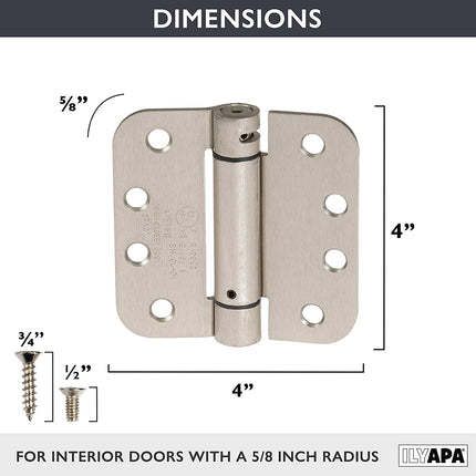 Self Closing Door Hinges, 2 Pack, Satin Nickel - 4x4 Inch Interior Spring Hinges for Doors