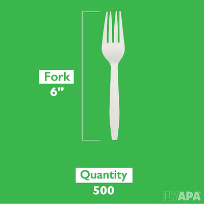 500 Compostable Forks - Heavyweight Biodegradable Fork Set - Bulk Disposable Cutlery for Party or Wedding