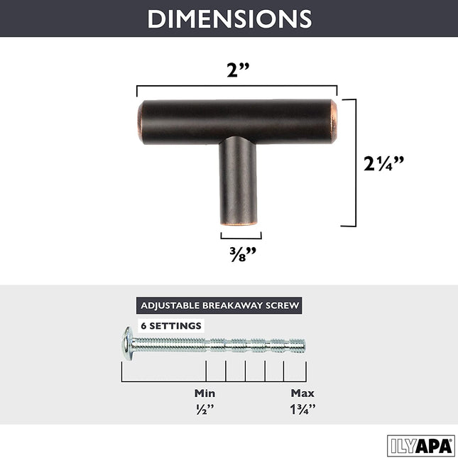 Oil Rubbed Bronze Kitchen Cabinet Knobs, 25 Pack - T-Knob Drawer Pull Handle Hardware