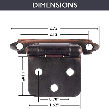 Self Closing Cabinet Hinges Oil Rubbed Bronze, 50 Pack - Variable Overlay Flush Kitchen Cabinet Door Hinge Hardware
