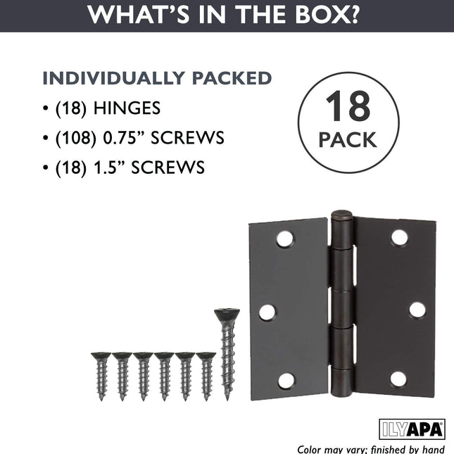 18 Pack of Door Hinges Oil Rubbed Bronze - 3 ¬Ω x 3 ¬Ω Inch Square Interior Hinges for Doors