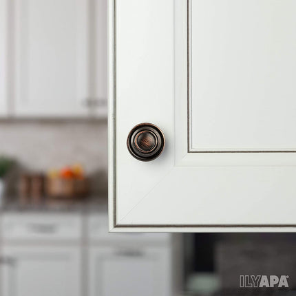 Ilyapa Oil Rubbed Bronze Kitchen Cabinet Knobs - 5 Pack of Round Ringed Hardware
