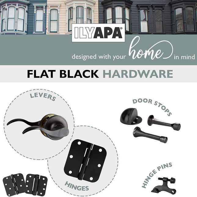 Interior Passage Lever - Keyless Hall and Closet Locksets, Reversible - Hall and Closet - Improved Matte Black Finish - (6 Pack)