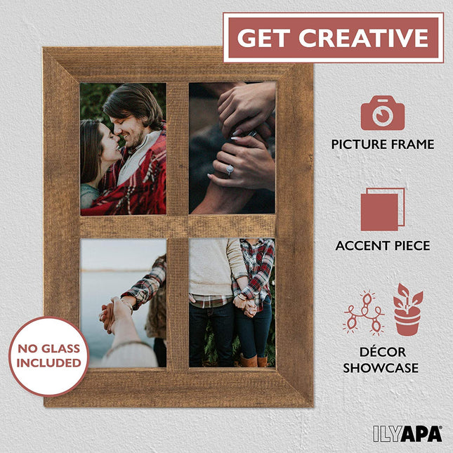 Ilyapa Window Frame Wall Decor 2 Pack - 11x15" Rustic Wood