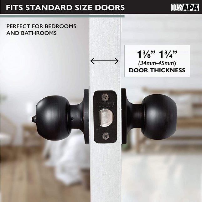 Ilyapa Privacy Door Knob for Bed/Bath - Ball, Oil Rubbed Bronze Interior Keyless Turn Thumb Locking Round Door Handle, Oil Rubbed Bronze, 6 Pack