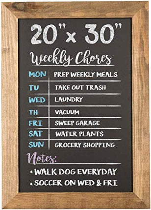 Ilyapa Rustic Wooden Magnetic Kitchen Chalkboard Sign - 20x30 Inch Brown Framed Hanging Chalk Board for Farmhouse Decor, Wedding, Restaurant & Home