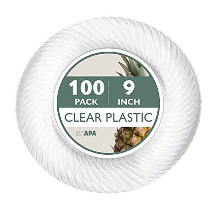 100 Premium Disposable Clear Plastic Plates for Dinner Party or Wedding - 9 Inch Fancy