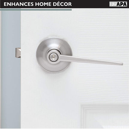 Ilyapa Privacy Door Lever for Bed/Bath - Contemporary, Satin Nickel Reversible Interior Keyless Turn Thumb Locking Door Leverset, Satin Nickel, 10 Pack