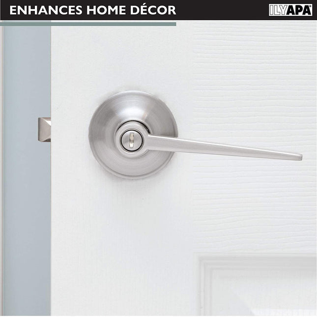 Ilyapa Privacy Door Lever for Bed/Bath - Contemporary, Satin Nickel Reversible Interior Keyless Turn Thumb Locking Door Leverset, Satin Nickel, 10 Pack