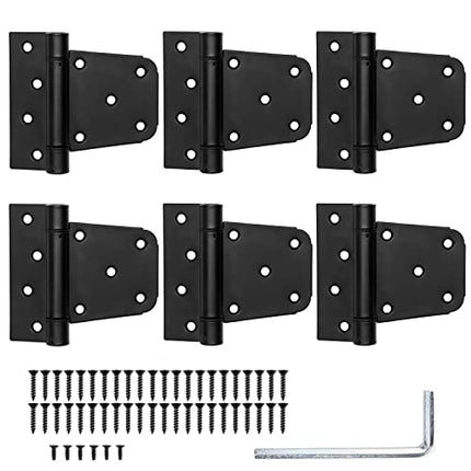 Heavy Duty Shed Door Hinges, 6 Pack- Black Square for Gate, Barn or Storage Shed