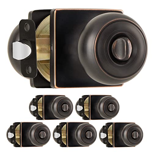 Ilyapa Privacy Door Knob for Bed/Bath - Square Round, Oil Rubbed Bronze Interior Keyless Turn Thumb Locking Round Door Handle, Oil Rubbed Bronze 6 Pack