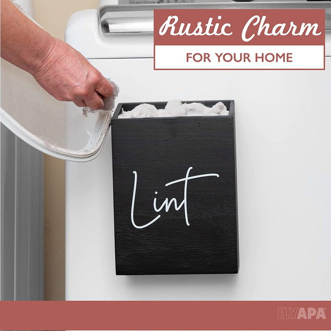 Ilyapa Tall Wooden Magnetic Lint Bin for Laundry Room Organization and Cleanliness - Black Lint Garbage Can