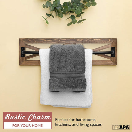 Rustic Towel Bar for Bathroom, 24x6 Inches - Wall Mounted Towel Rack with Barnwood & Black Metal Bar, Farmhouse Decor