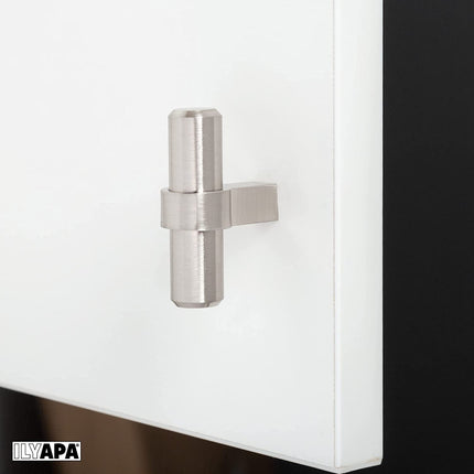 Satin Nickel Kitchen Cabinet Knobs, 10 Pack - Contemporary T-Knob Drawer Pull Handle Hardware